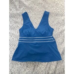 Lands End Blue Embroidered Empire Waist Tankini Swim Top Womens 14 (B8)